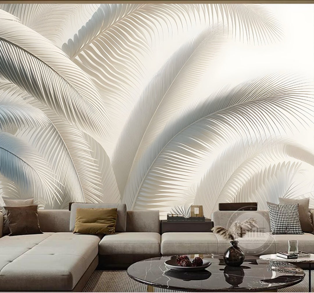 White Tropical Palm Leaves Wallpaper, White Palm Leaves Wall Mural - Etsy