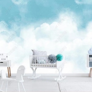 Blue Sky and White Clouds Wallpaper Wall Mural, Sky with Beautiful Clouds Wall Mural, Cloudy Wall Mural Wall Decor