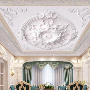 Original 3D Gypsum Ceiling with Flowers Pattern Background Pattern Wallpaper Ceiling Mural