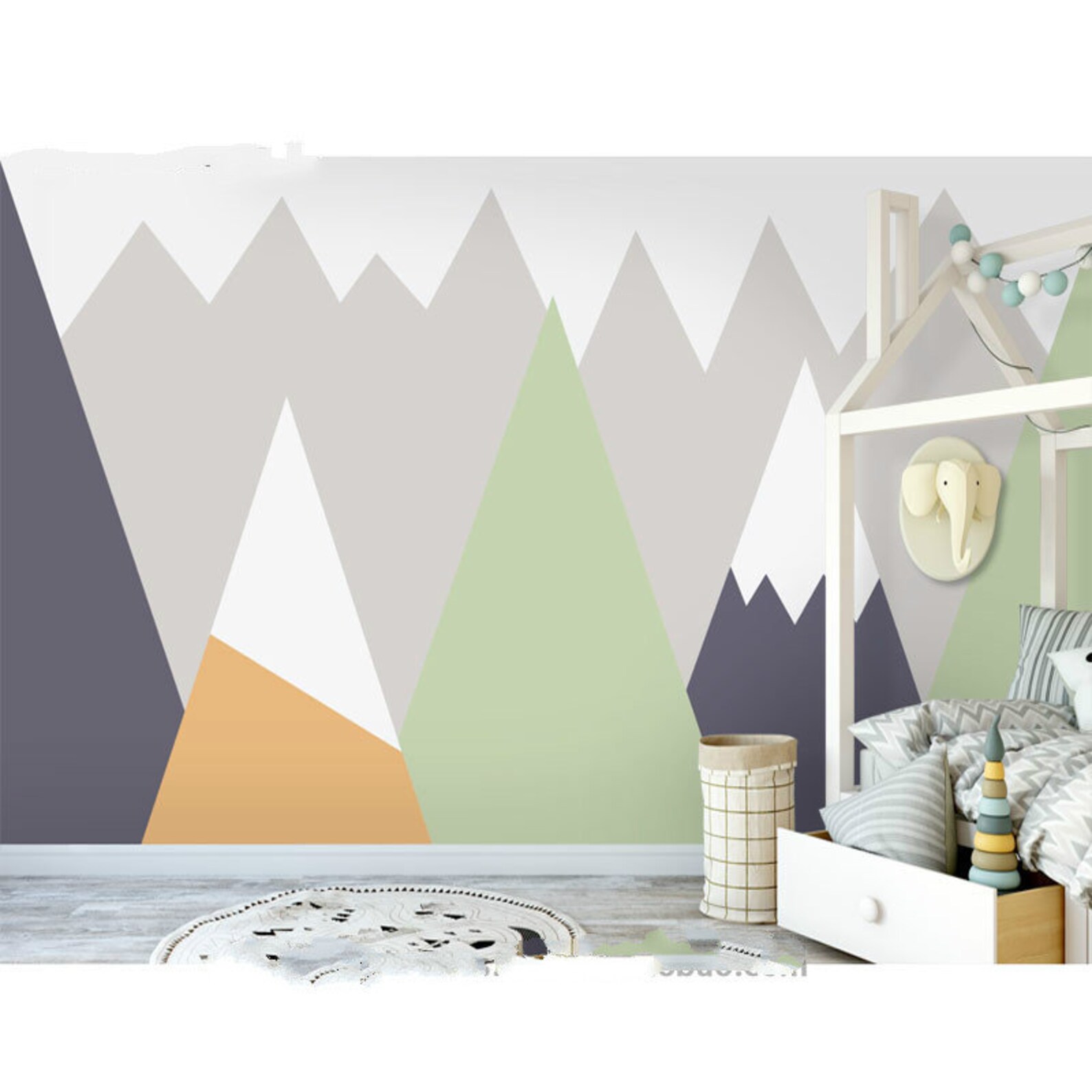 Hand Painted Geometric Mountains Wallpaper Wall Mural Tringle Etsy