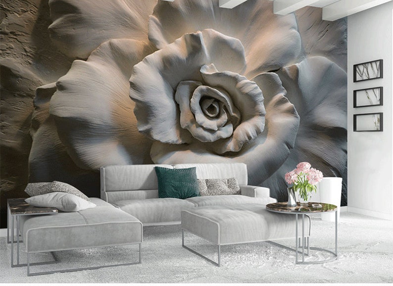 3D Grey Giant Big Rose Wallpaper Wall Mural Beautiful Etsy