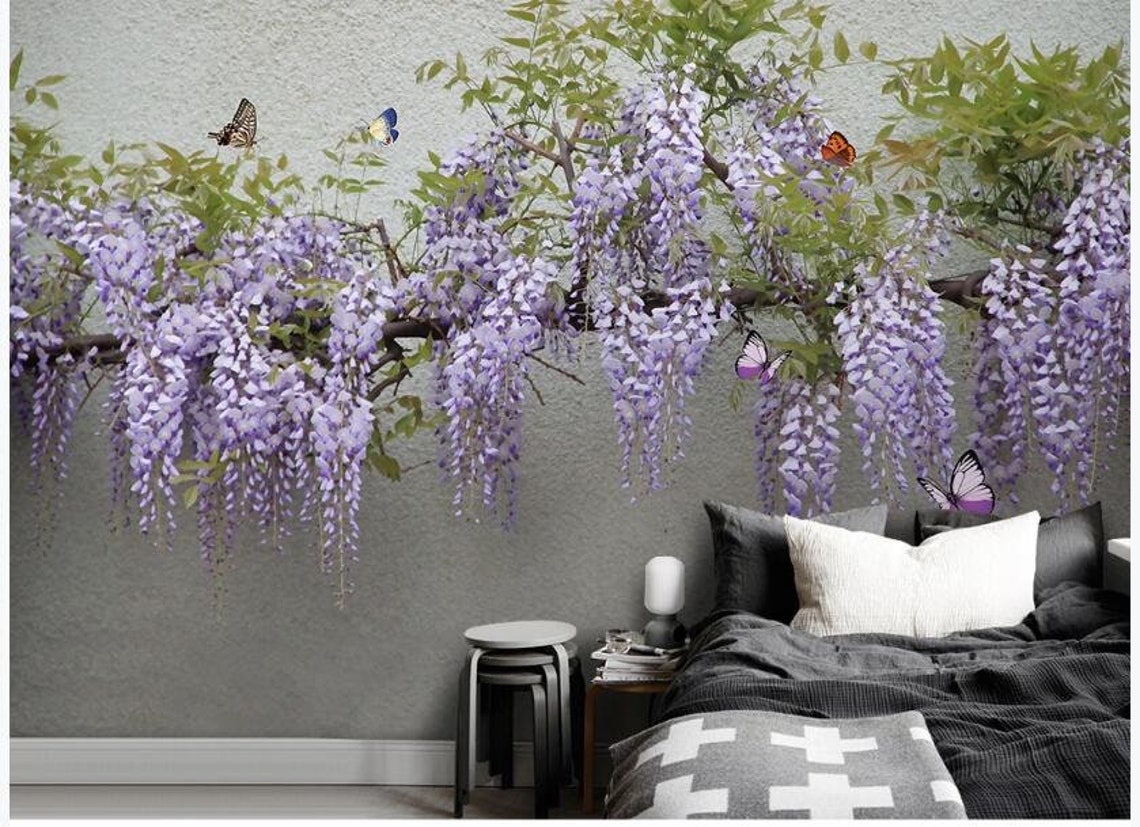 3D Wisteria Flower Wallpaper Mural, Blooming Flowers Wall Decor - Etsy
