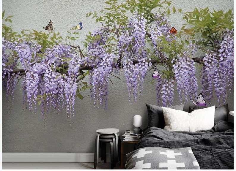 Beautiful 3D Purple Wisteria Wallpaper Wall Mural Hanging 3D Etsy