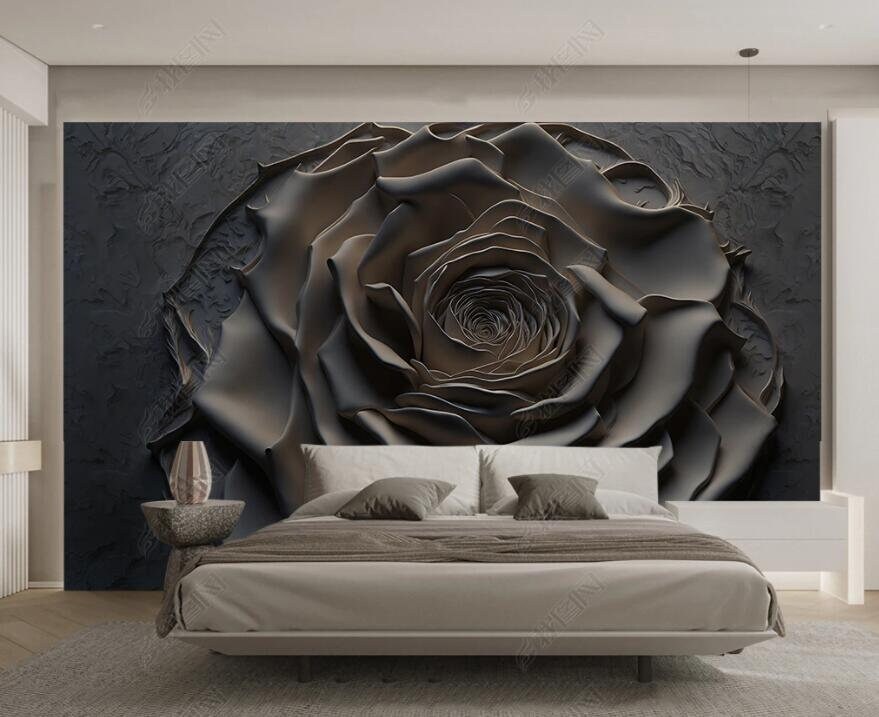 Giant Rose Floral Wallpaper Mural: Dark Color Flower Wall Decor - Etsy