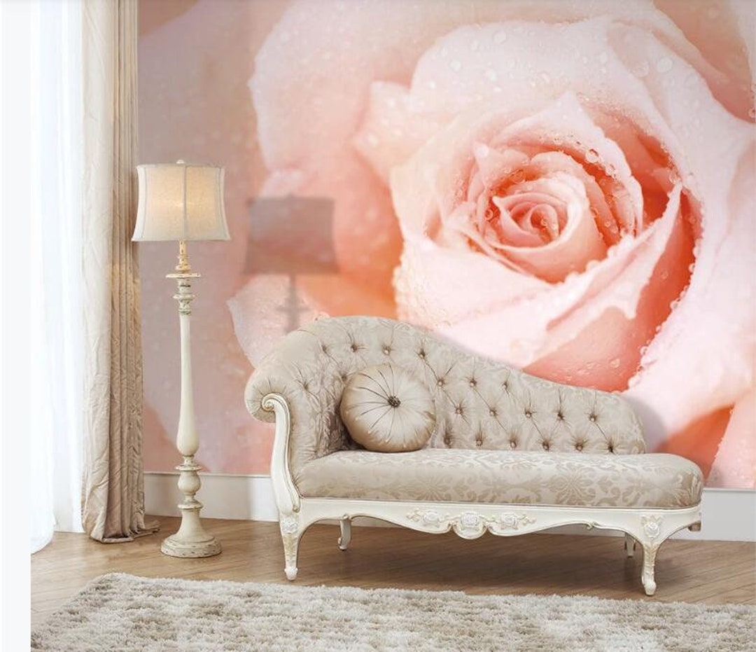 Beautiful Pink Rose With Dropping Water Wallpaper Wall Mural, Vivid One ...