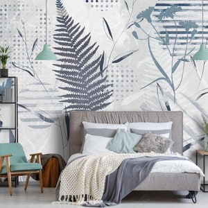 Original Modern Minimalist Geometric Stitching with Leaves Nordic Style Living Room  Bedroom TV Background Wallpaper Wall Mural