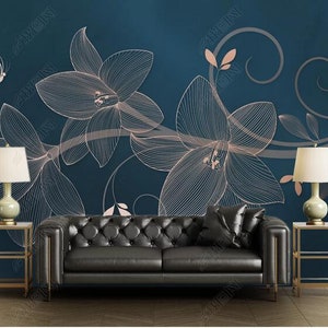 Simple One Large Flower Floral Wallpaper Wall Mural, Simple Golden Flower Floral Wall Mural Wall Decoración de la pared