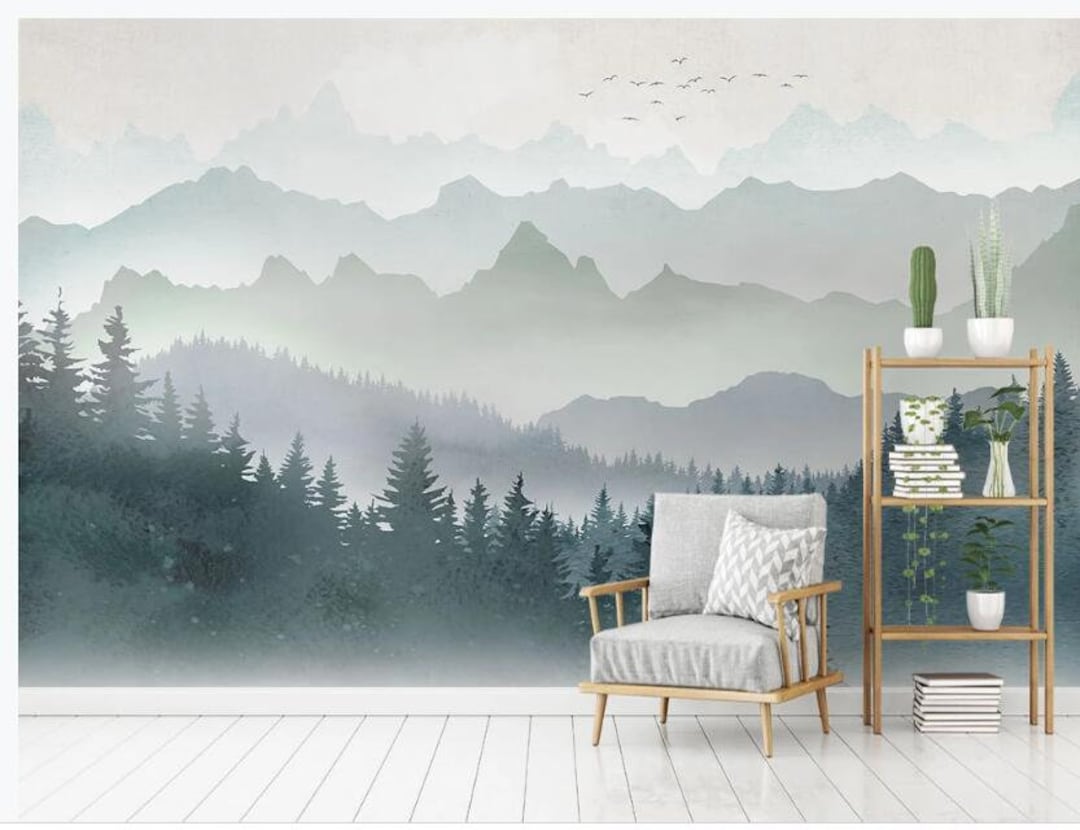 Abstract Mountains With Forest Nursery Wallpaper Wall Mural - Etsy