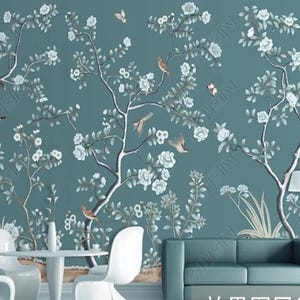 Cherry Blossom Chinoiserie Wallpaper Mural: Floral Wall Decor