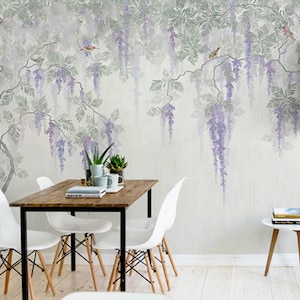 Oil Painting Abstract Cane Vine Wall Mural Wallpaper, Hand Painted Wisteria Flowers Wall Mural Wall Decor, Hand Painted Wisteria Wall Mural