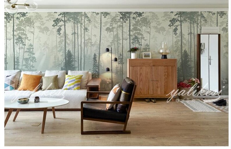 Oil Painting Abstract Nordic Trees Wall Mural Wallpaper, Hand Painted Trees Forest Wall Mural Wall Decor, Trees Forest Wall Mural image 3