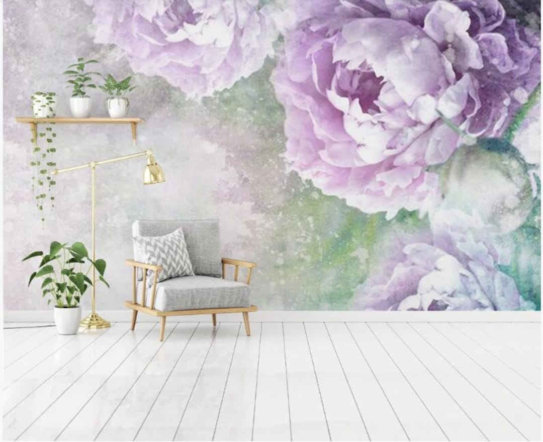 Purple Giant Peony Floral Wallpaper Wall Mural, Corner Purple Peony ...