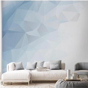 Modern Geometric  Stereoscopic Wallpaper Wall Mural, Imaginary Geometric Wall Mural, High Quality Blue Geometric Wall Mural Wall Decor