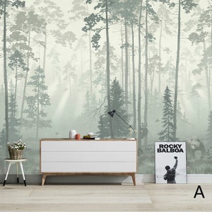 Oil Painting Abstract Nordic Trees Wall Mural Wallpaper, Hand Painted Trees Forest Wall Mural Wall Decor, Trees Forest Wall Mural image 4