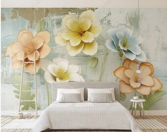 Abstract Floral Oil Painting Wall Mural: Colorful Flower Wallpaper