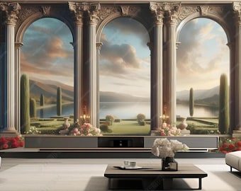 3D Roman Column Garden Wallpaper Mural