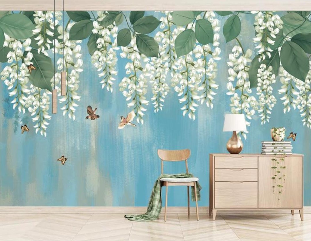 Wisteria Flowers Oil Painting Wallpaper Mural, Bedroom/living Room Wall ...
