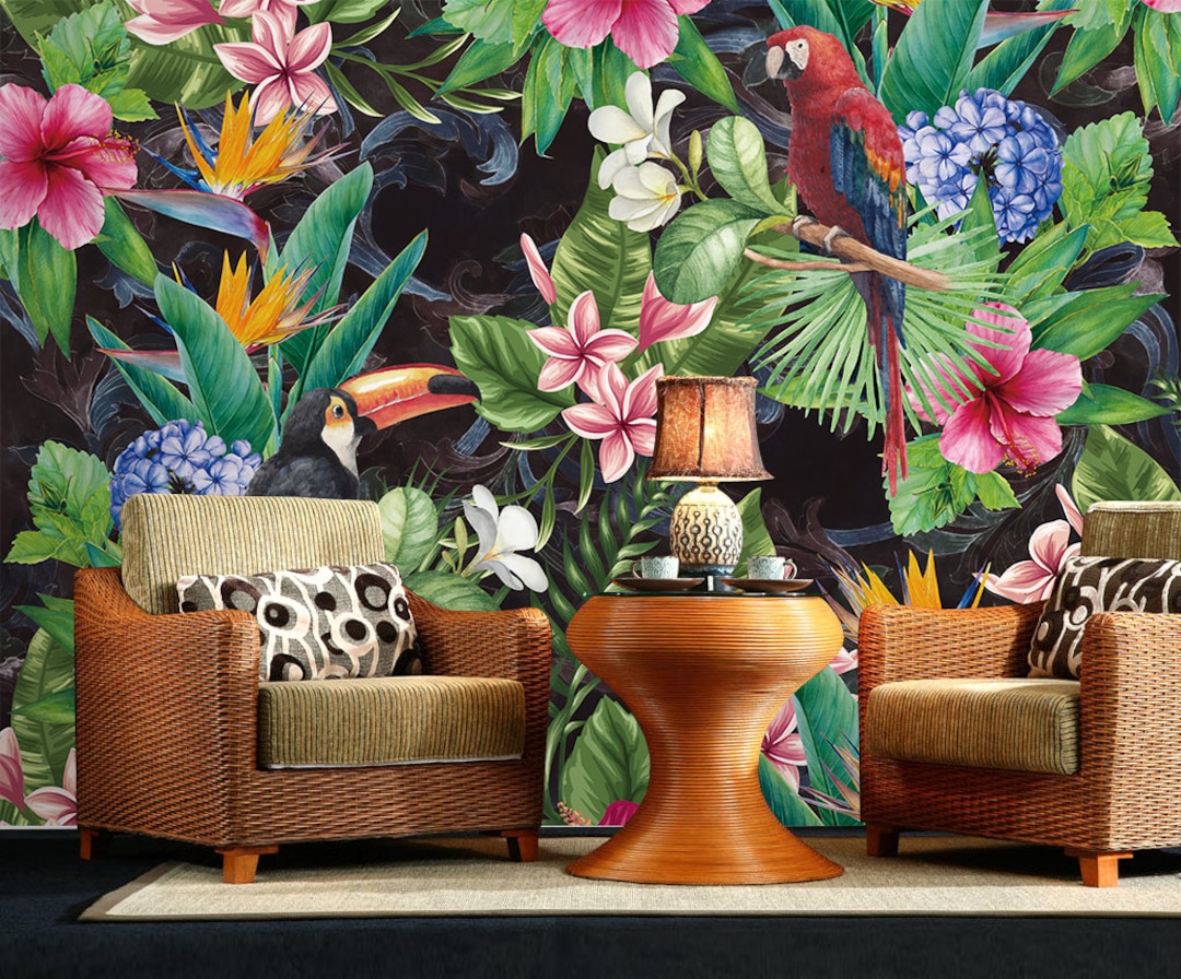 Southeast Asian Watercolor Flowers&birds Wallpaper Wall Murals, Idyllic