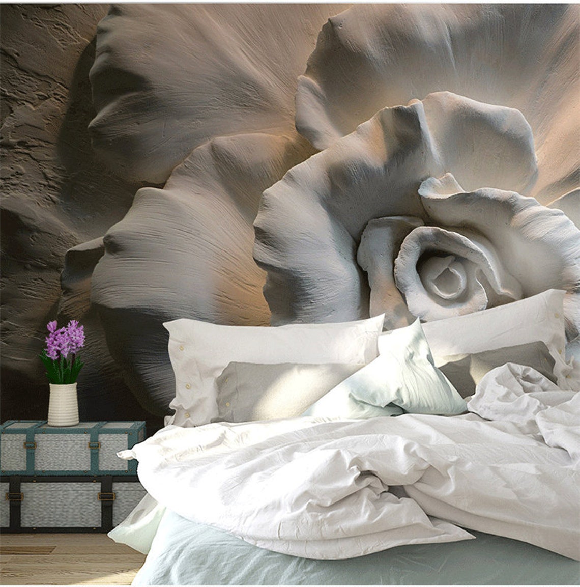 3D Grey Giant Big Rose Wallpaper Wall Mural Beautiful Etsy