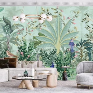 Tropical Jungle Wallpaper: Exotic Bird and Banana Leaf Wall Mural