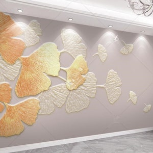 Gold Ginkgo Blatt Wandbild: Minimalistische Schlafzimmer Wohnzimmer Dekor