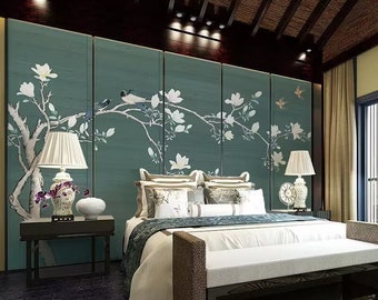 Chinoiserie Magnolia Branch Tapet, Delikata Magnoliablommor Fototapet