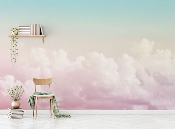 Hand Painted Abstract Pink Clouds Wallpaper Wall Mural Pink Etsy