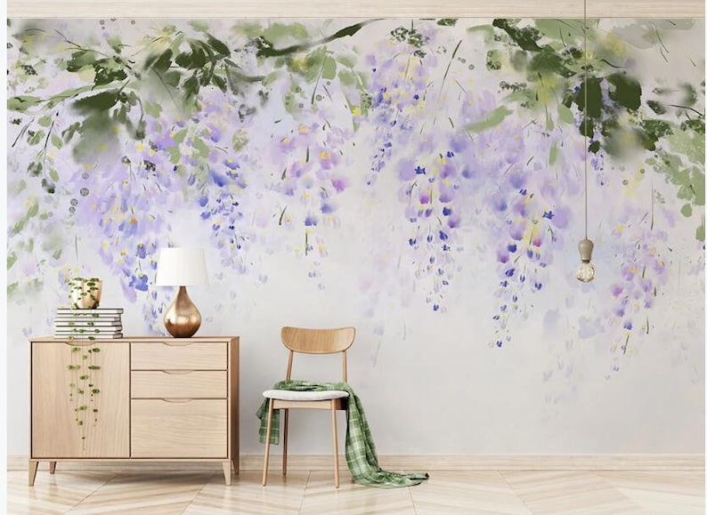 Abstract Twisted Wisteria Wallpaper Wall Mural Hanging Etsy