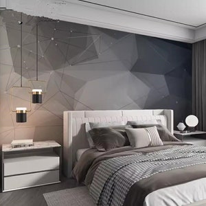 Abstract Brown Grey Geometric Wallpaper Wall Mural, Modern Minimalist Irregular Geometric Triangle Lines Wall Mural Wall Decor