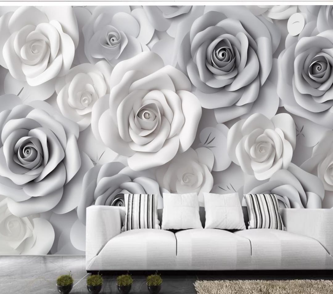 Gray Roses Wallpaper: 3D Floral Wall Mural - Etsy