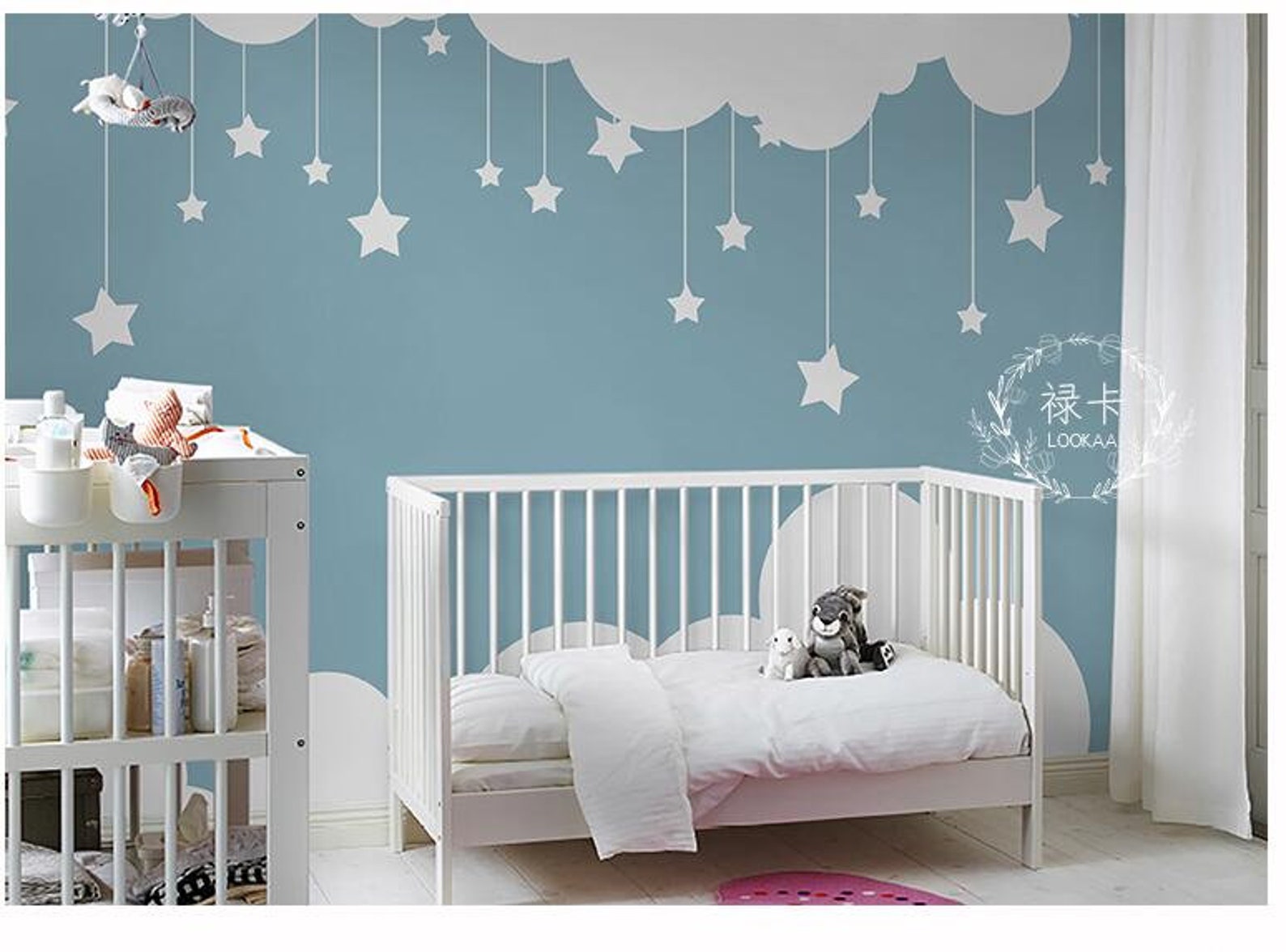 Clouds and Stars Nursery Wallpaper Mural: Kids Room Decor - Etsy