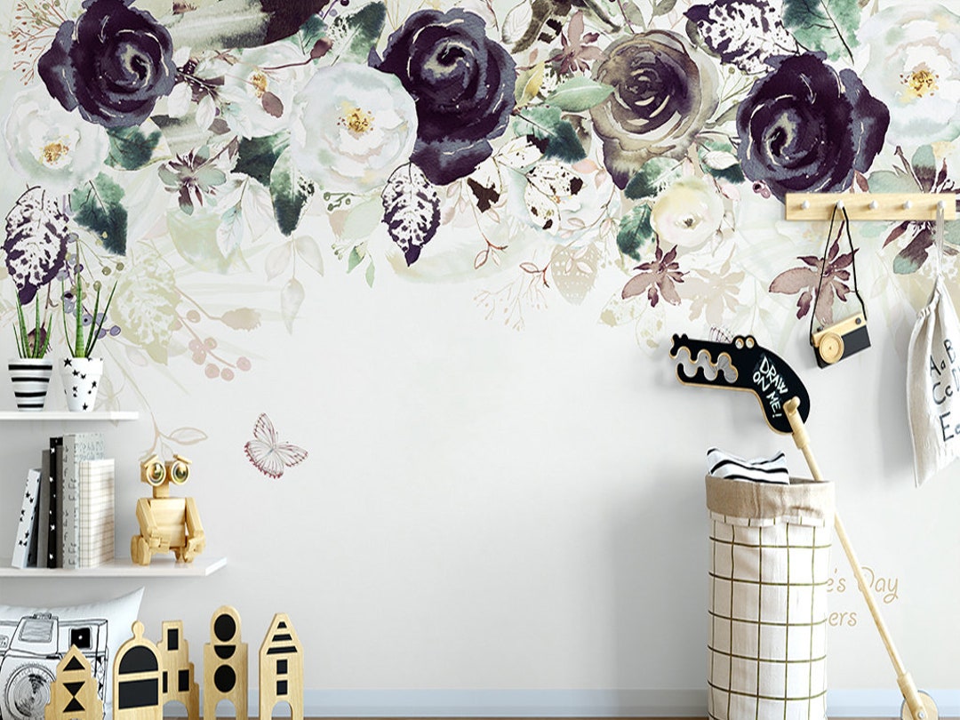 Oil Painting Abstract Rose Floral Wallpaper Wall Muralhanging Etsy