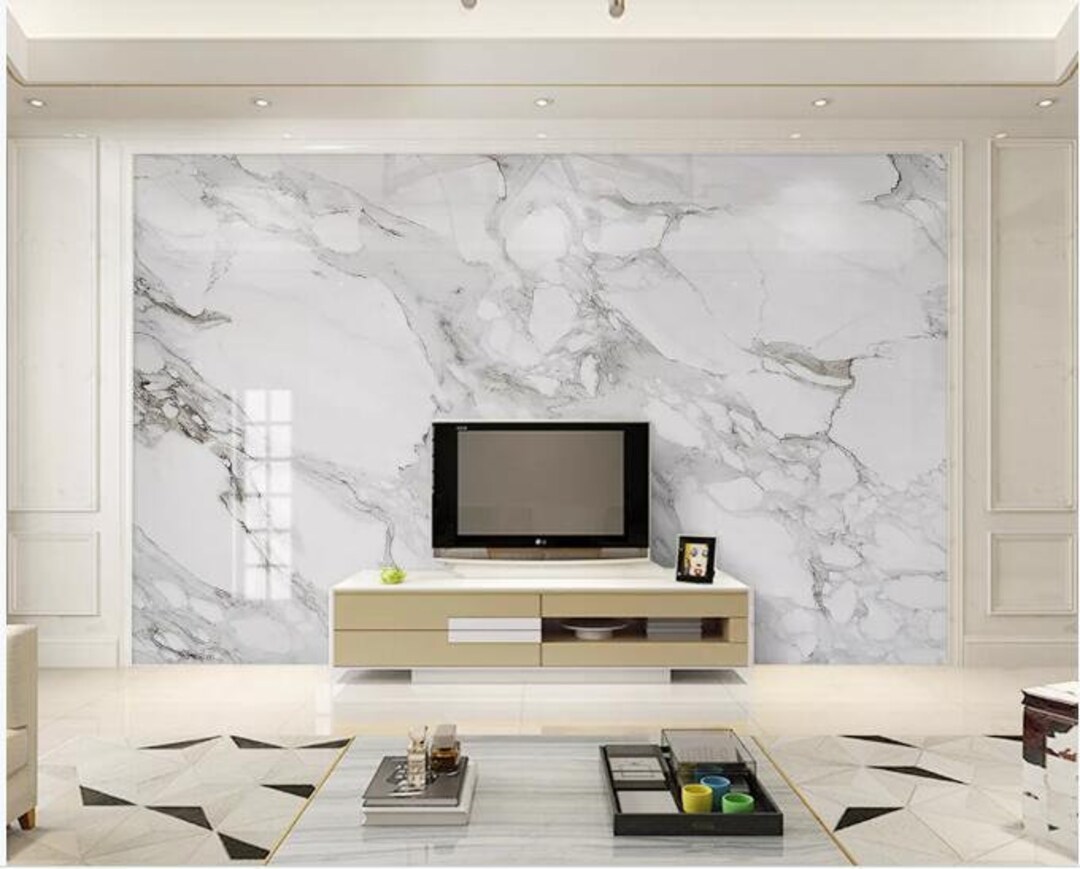 Light Grey Silver Marble Textured Wallpaper Wall Mural Etsy