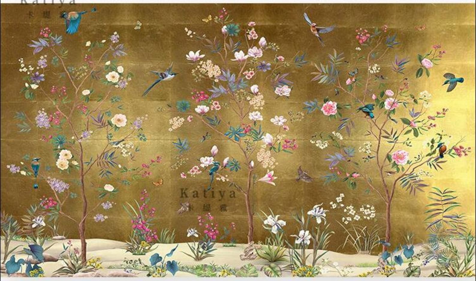 Chinoiserie Cherry Blossom Wallpaper Mural: Birds & Flowers Wall Decor ...