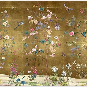 Chinoiserie Cherry Vine Wallpaper Wall Mural, Flowers and Birds Chinoiserie Wall Mural Wall Decor image 3