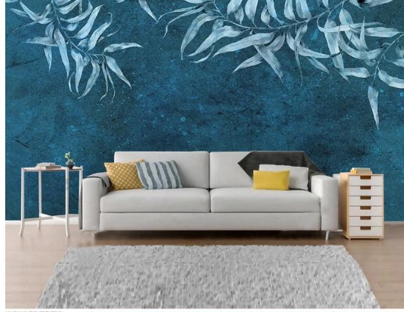 Hand Painted Hunter Green Haging Leaves Wallpaper Wall Mural Etsy