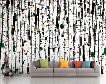 Nordic Abstract Birches Trees Wallpaper Wall Mural Wall Decor