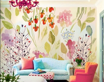 Hand Painted Watercolor Warm Color Floral Wallpaper, Colorful Flowers Wall Murals,Bedroom Living Room Wallpaper Wall Murals Wall Art