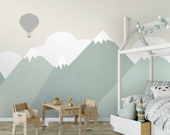 Green Geometric Mountain Nursery Wallpaper Mural