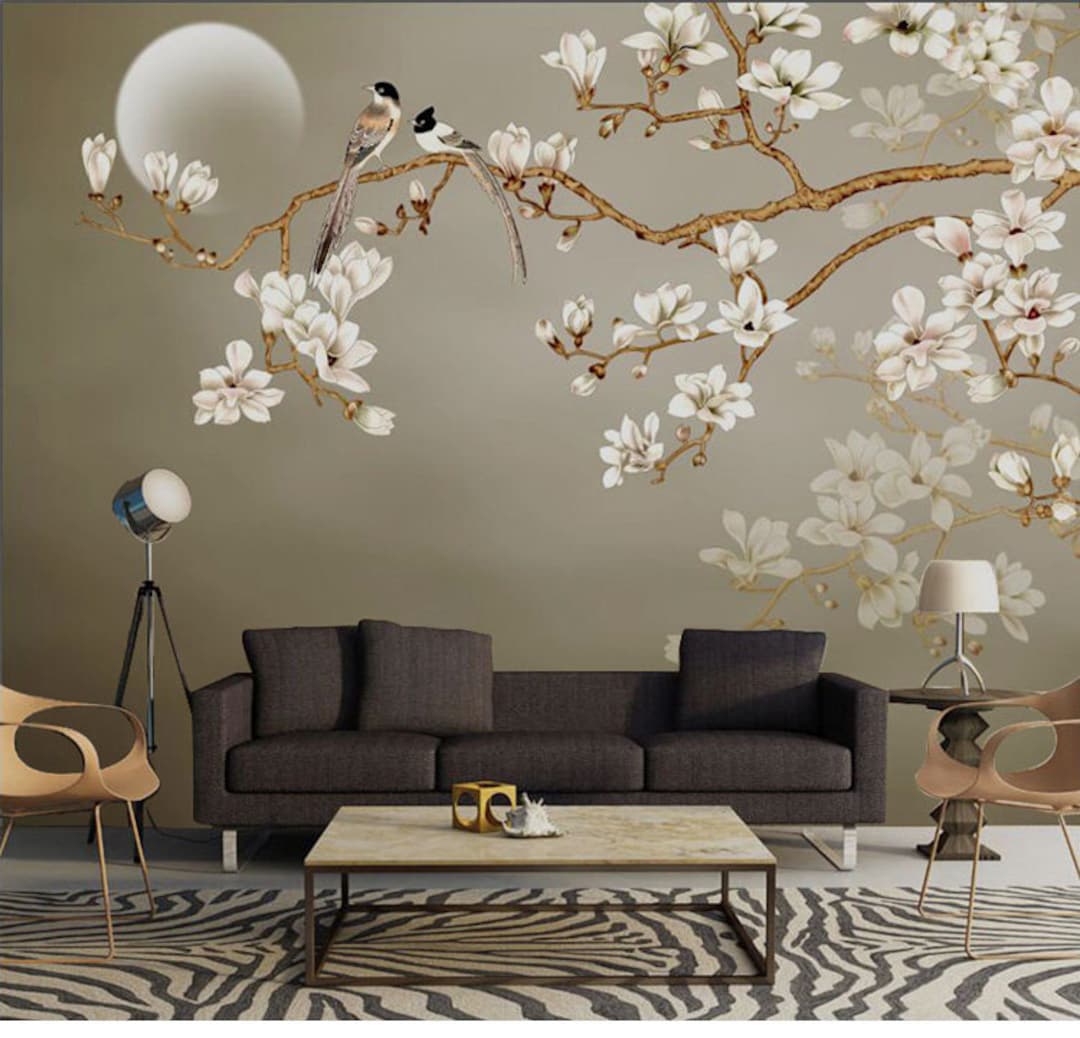 One Large Branch Tree White Flowers Wallpaper Wall Mural - Etsy One Large Branch Tree White Flowers Wallpaper Wall Mural - Etsy