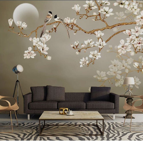 One Large Branch Tree White Flowers Wallpaper Wall Mural - Etsy One Large Branch Tree White Flowers Wallpaper Wall Mural - Etsy