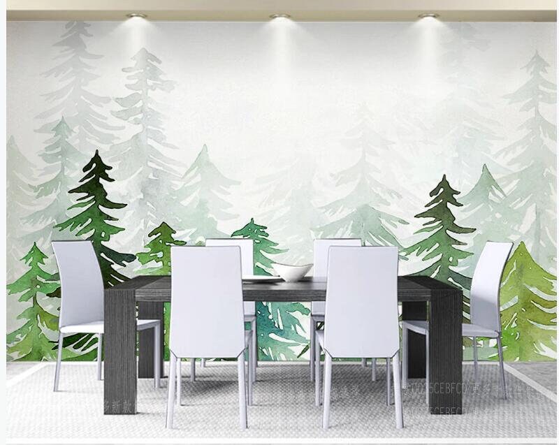 Watercolor Pine Tree Wall Mural: Green Forest Nursery Decor - Etsy