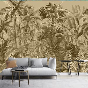 Tropical Forest, Jungle, Sepia Wallpaper, Oil Painting Tropical Plants Wall Mural