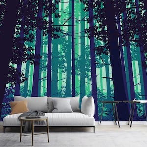 Background of Landscape with Deep Forest Wallpaper, Dark Forest Trees Wall Mural Wall Decor