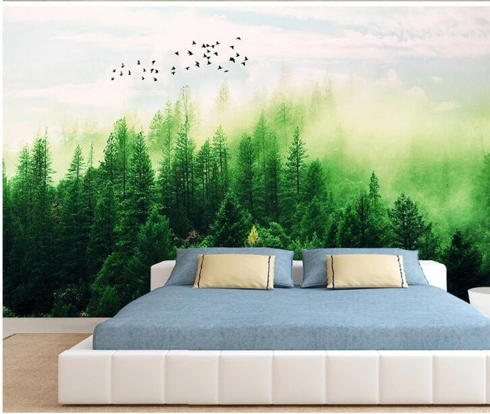 Abstract Scenic Misty Forest Wallpaper Wall Mural Nature | Etsy
