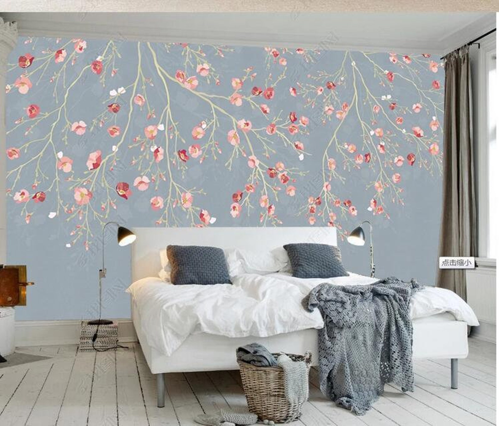 Chinoiserie Cherry Blossom Wallpaper Wall Mural Hanging - Etsy