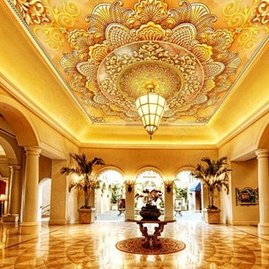 Original Gold Diamond Flower Jewelry Classical Dome Ceiling Mural