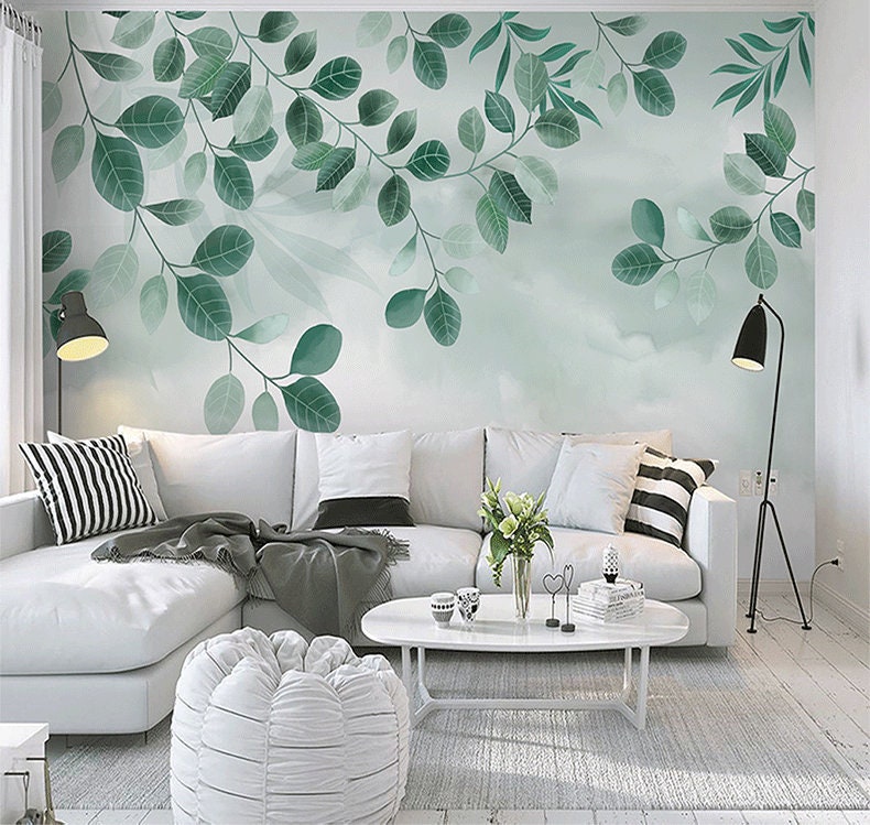 Noordse ins Wind verse groene blad Wallpaper muur | Etsy