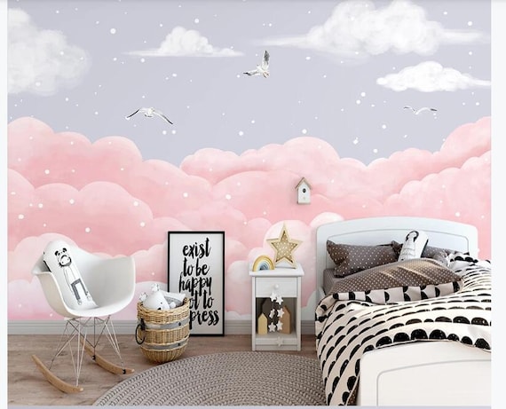 Dreamy Pink Clouds Nursery Wallpaper Wall Mural Pink Clouds - Etsy Dreamy Pink Clouds Nursery Wallpaper Wall Mural Pink Clouds - Etsy