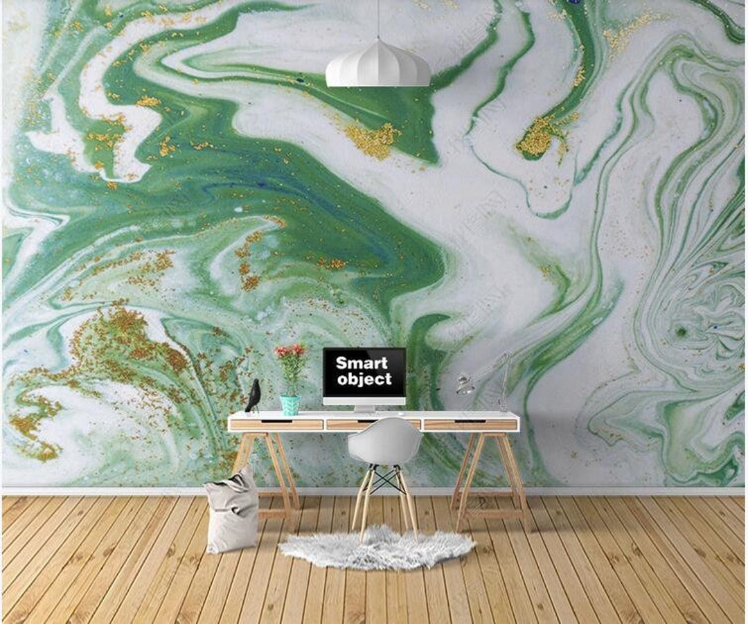 Green White Marble Wallpaper Wall Mural, Textured Marble Wall Mural